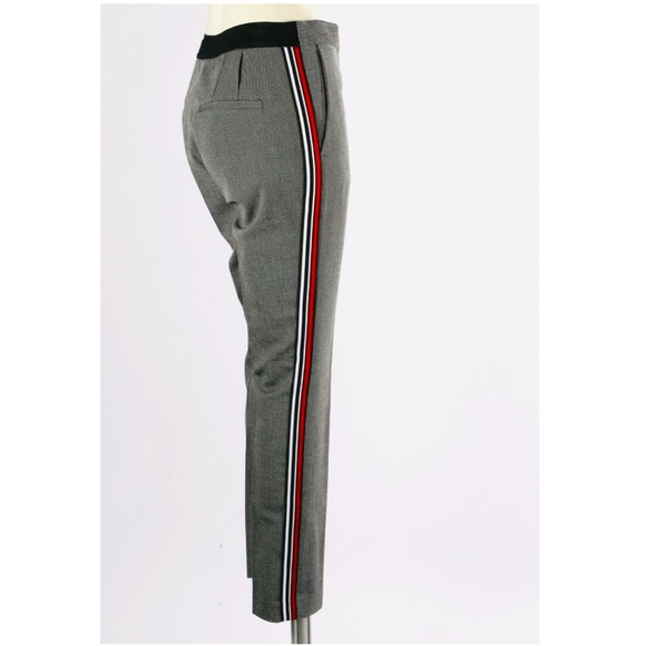 ZARA Perfect Gray Texture Red White & Black Striped Slim-Leg Pants - SO CHIC! - Picture 1 of 10
